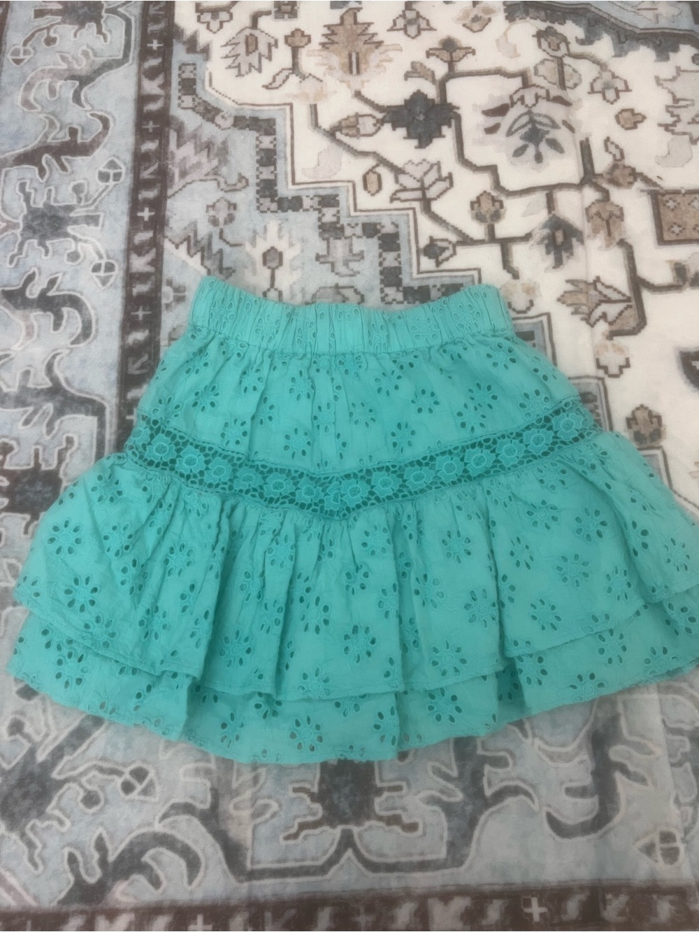 Teal Eyelet Tiered Mini Skirt with shorts 10y